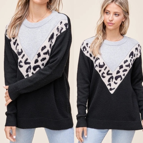 Staccato Sweaters - Staccato Black & Cream Chevron Stripe Color Block Pull On Sweater Size Medium